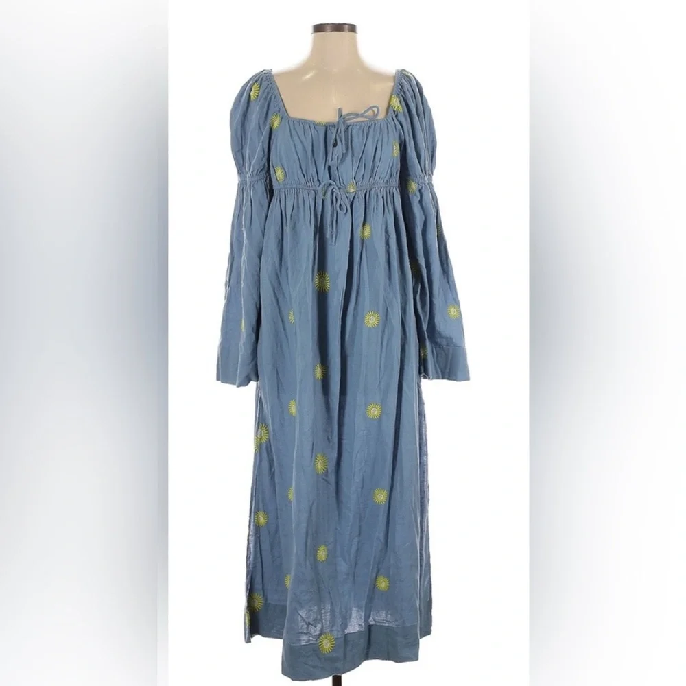 Free People Emory Embroidered Midi Long Sleeve Denim Dress blue, medium - Picture 4 of 5